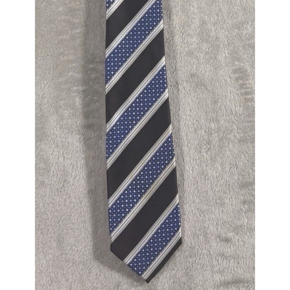 ALEXANDER JULIAN Colours Necktie Blue Black & White Diagonal Stripe Classic Mens